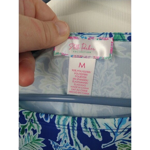 Stella Parker Womans M LS Blue Green Rash Guard Coral Print - Picture 3 of 6